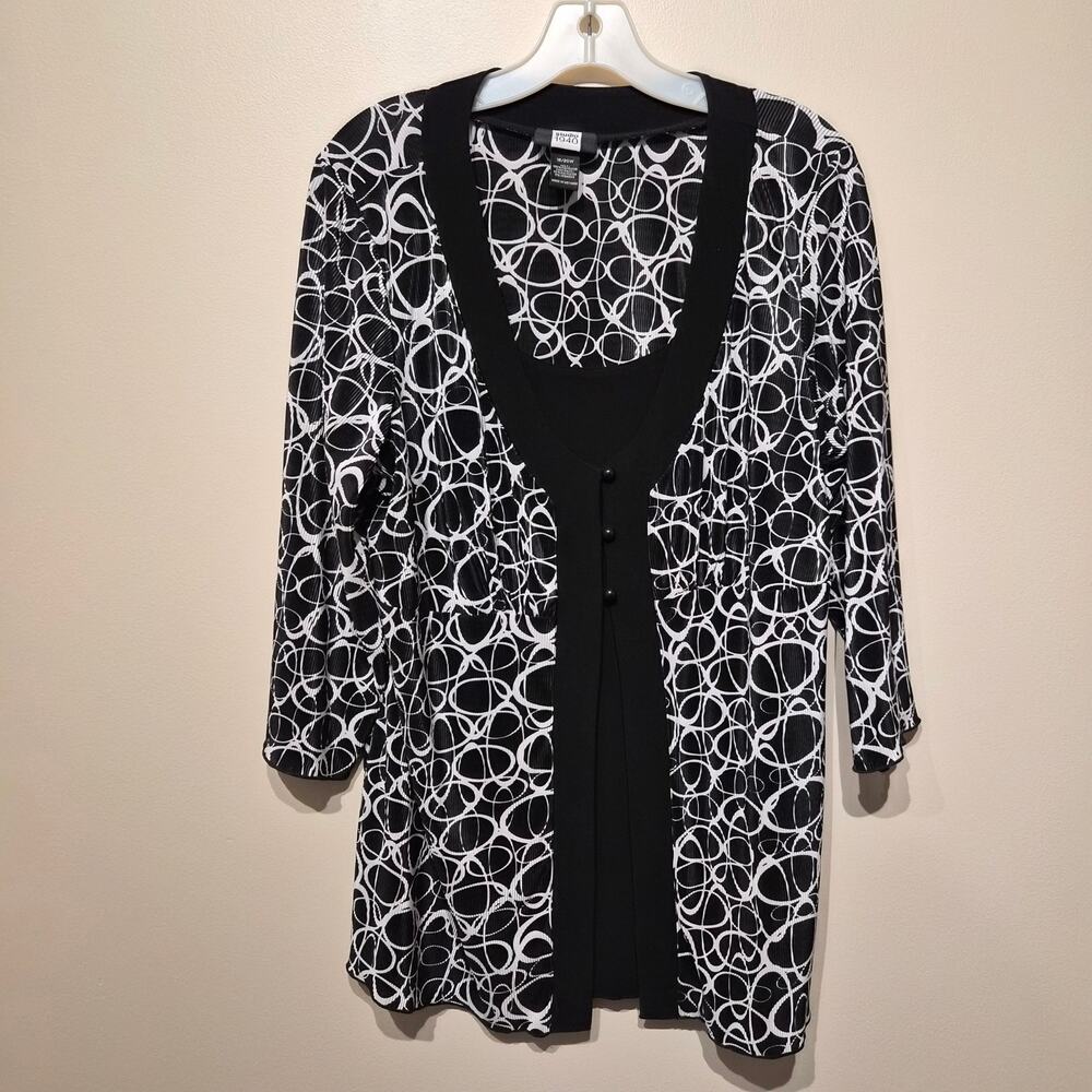 Studio 1940 18/20W Geometric Swirl Print 2-fer Accordion Pleat Tunic